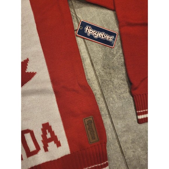 New Tipsy Elves Canada Maple Leaf V Neck Sweater Red White Sz XS - Picture 5 of 6